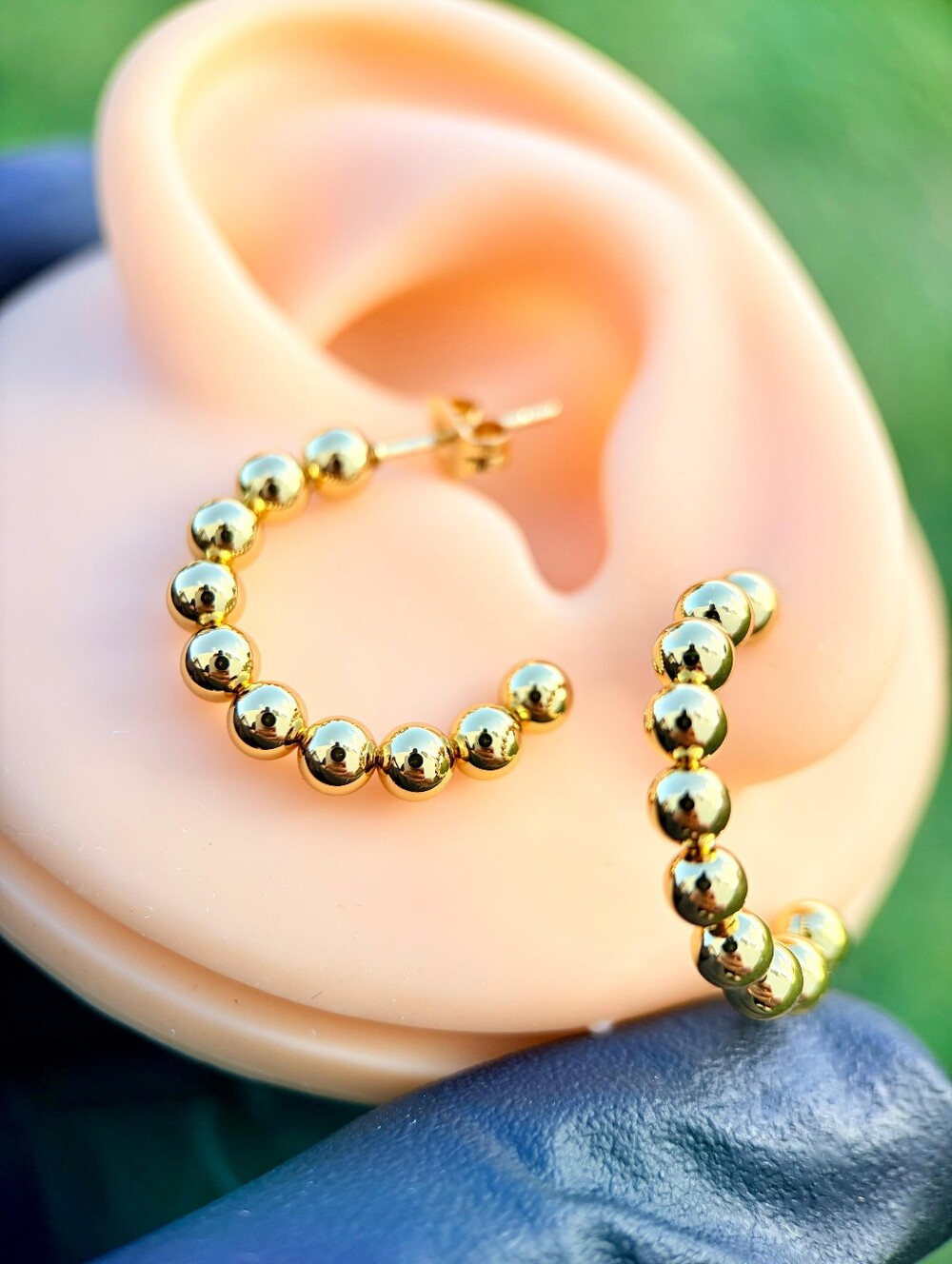 New! Gold Beaded Hoop Earrings in Stainless Steel